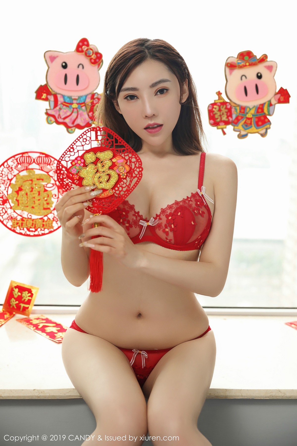 [CANDY网红馆] VOL.070 萌汉药baby很酷新春祝福性感红色内衣诱惑写真42P