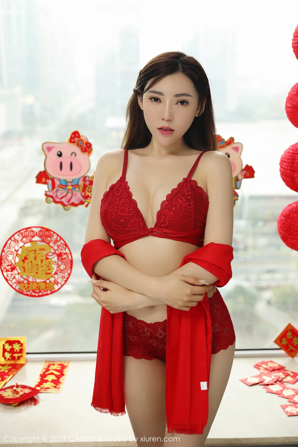 [CANDY网红馆] VOL.070 萌汉药baby很酷新春祝福性感红色内衣诱惑写真42P